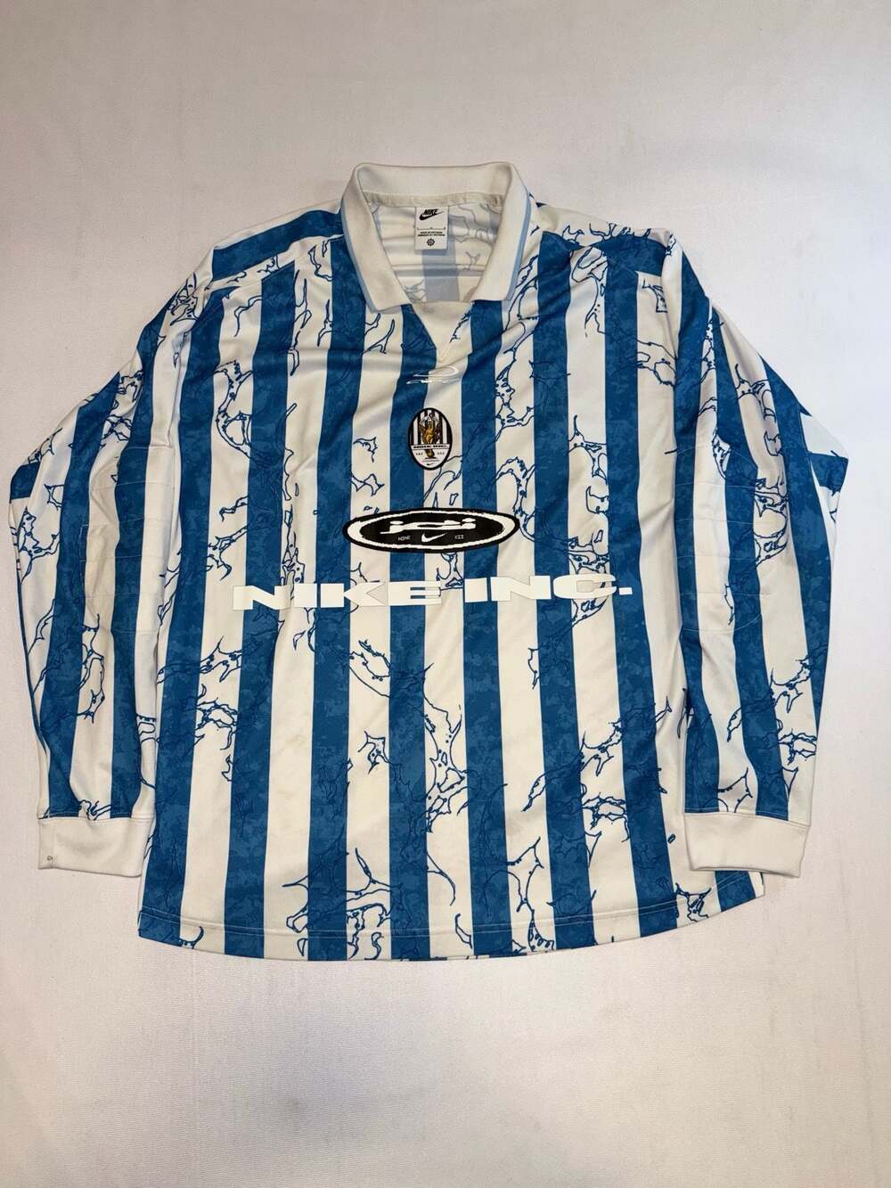 Nike Social FC Long Sleeve Soccer Jersey Blue White Marble Size L